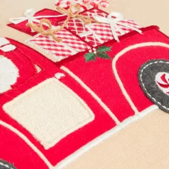 JJA Coussin de Noël rectangulaire (59 x 39 cm) Voiture du Père Noël Rouge et Beige Hot