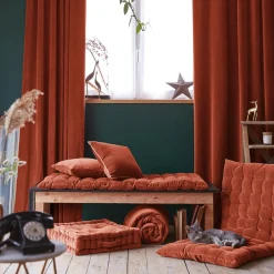 EMINZA Coussin de sol carré velours de coton (50 x 50 cm) Victor Terracotta New