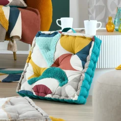 STOF Coussin de sol coton (45 x 45 cm) Blokken Multicolore Clearance