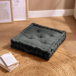 EMINZA Coussin de sol coton (50 x 50 cm) Pixel Gris Anthracite New