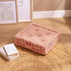EMINZA Coussin de sol coton (40 x 40 cm) Pixel Rose Pêche Discount