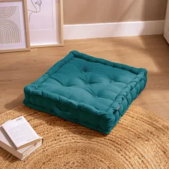 EMINZA Coussin de sol coton (50 x 50 cm) Pixel Bleu canard Sale