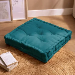 EMINZA Coussin de sol coton (60 x 60 cm) Pixel Bleu canard Hot