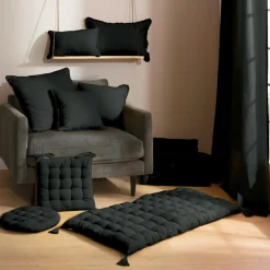 EMINZA Coussin de sol coton (60 x 60 cm) Pixel Noir Clearance