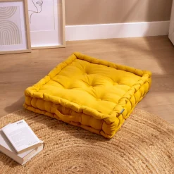 EMINZA Coussin de sol coton (50 x 50 cm) Pixel Jaune moutarde