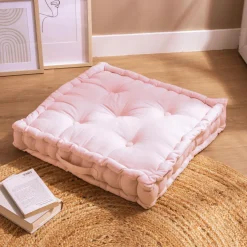 EMINZA Coussin de sol coton (60 x 60 cm) Pixel Rose poudré