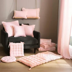 EMINZA Coussin de sol coton (60 x 60 cm) Pixel Rose poudré