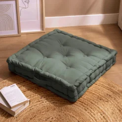 EMINZA Coussin de sol coton (60 x 60 cm) Pixel Vert kaki Hot