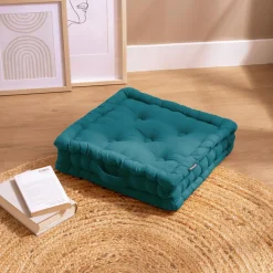 EMINZA Coussin de sol coton (40 x 40 cm) Pixel Bleu canard Hot