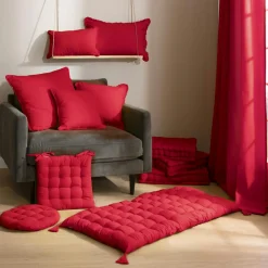 EMINZA Coussin de sol coton (50 x 50 cm) Pixel Rouge