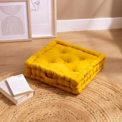 EMINZA Coussin de sol coton (40 x 40 cm) Pixel Jaune moutarde Sale
