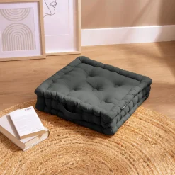 EMINZA Coussin de sol coton (40 x 40 cm) Pixel Gris Anthracite Outlet