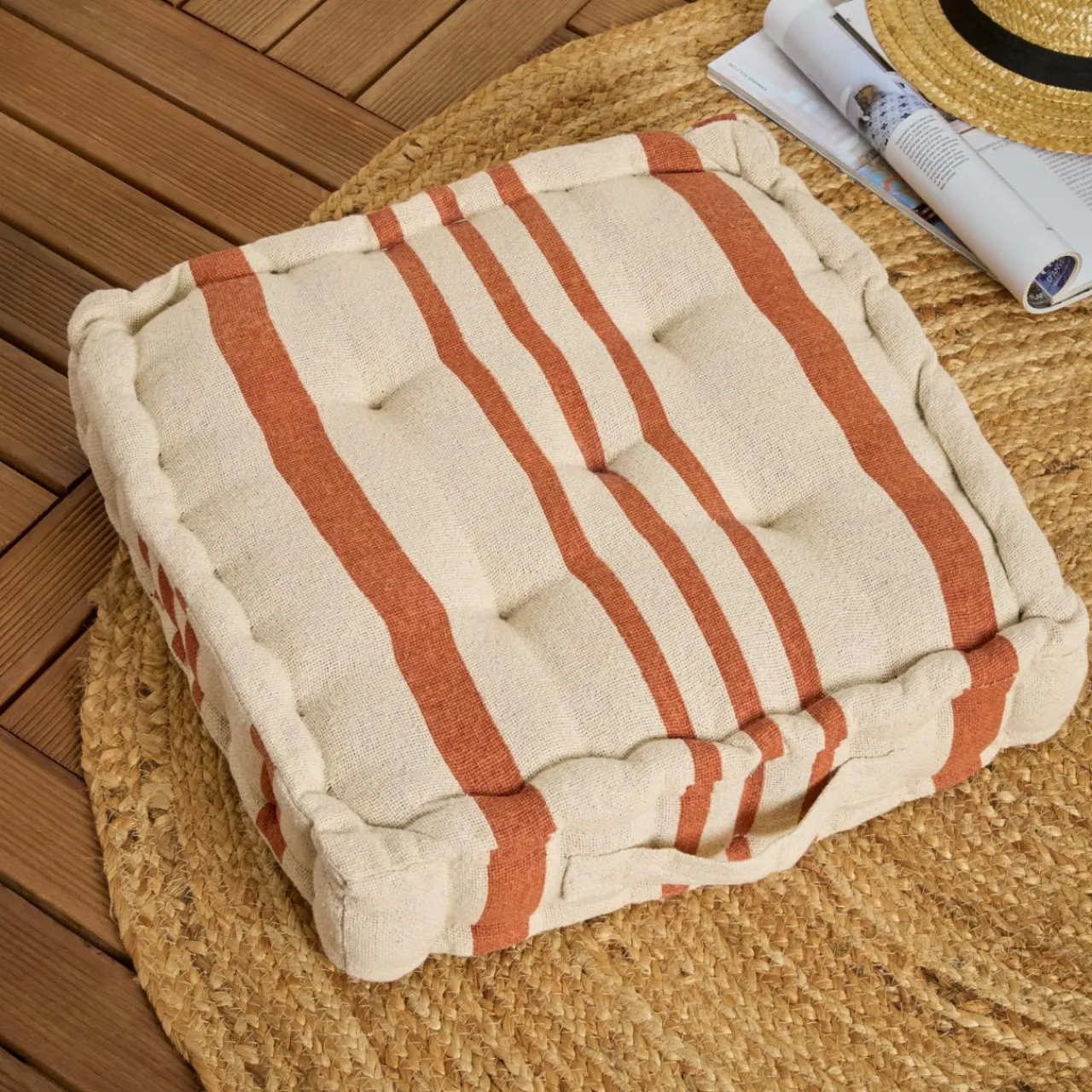 EMINZA Coussin de sol extérieur (45 x H10 cm) Nautira Orange Hot