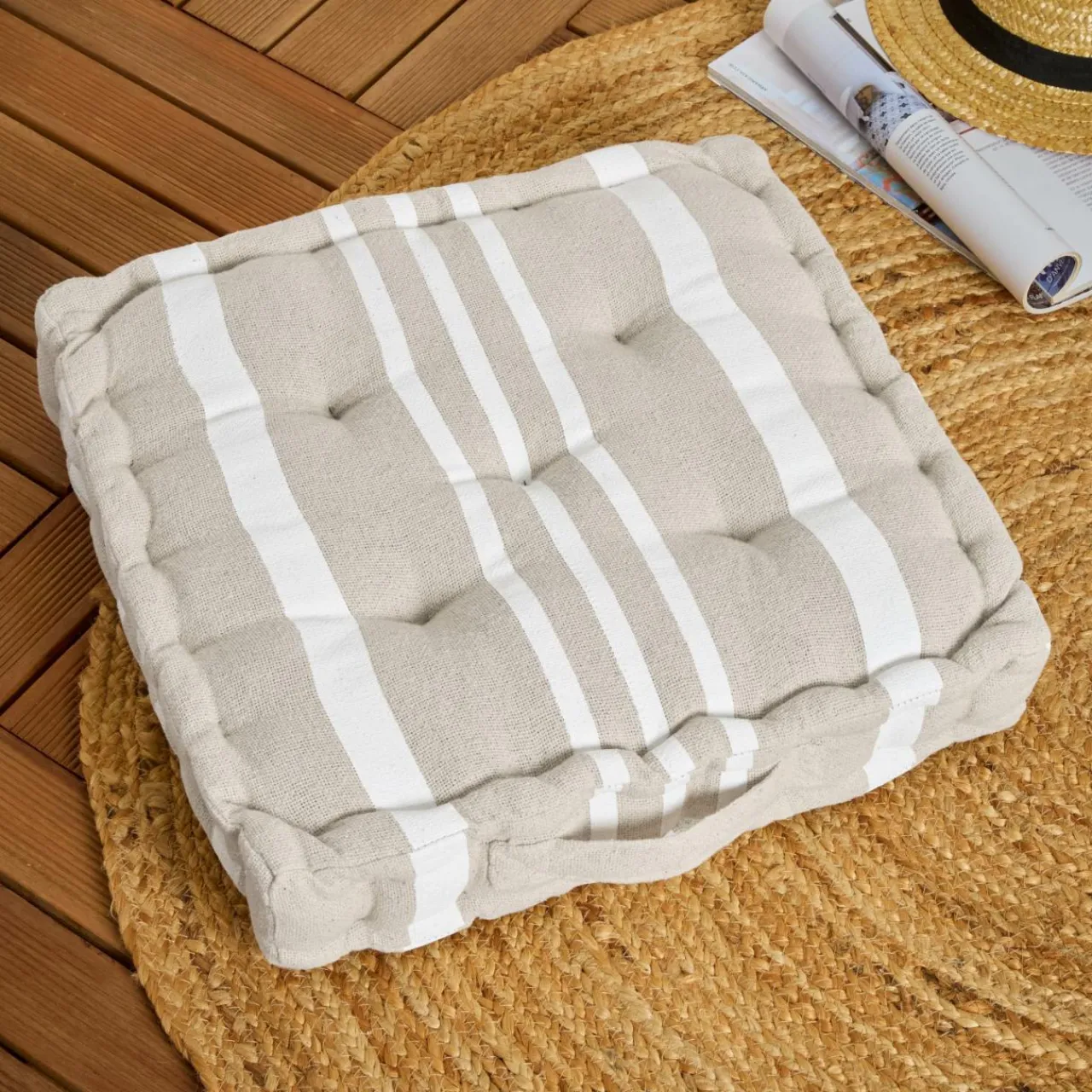 EMINZA Coussin de sol extérieur (45 x H10 cm) Nautira Ecru New