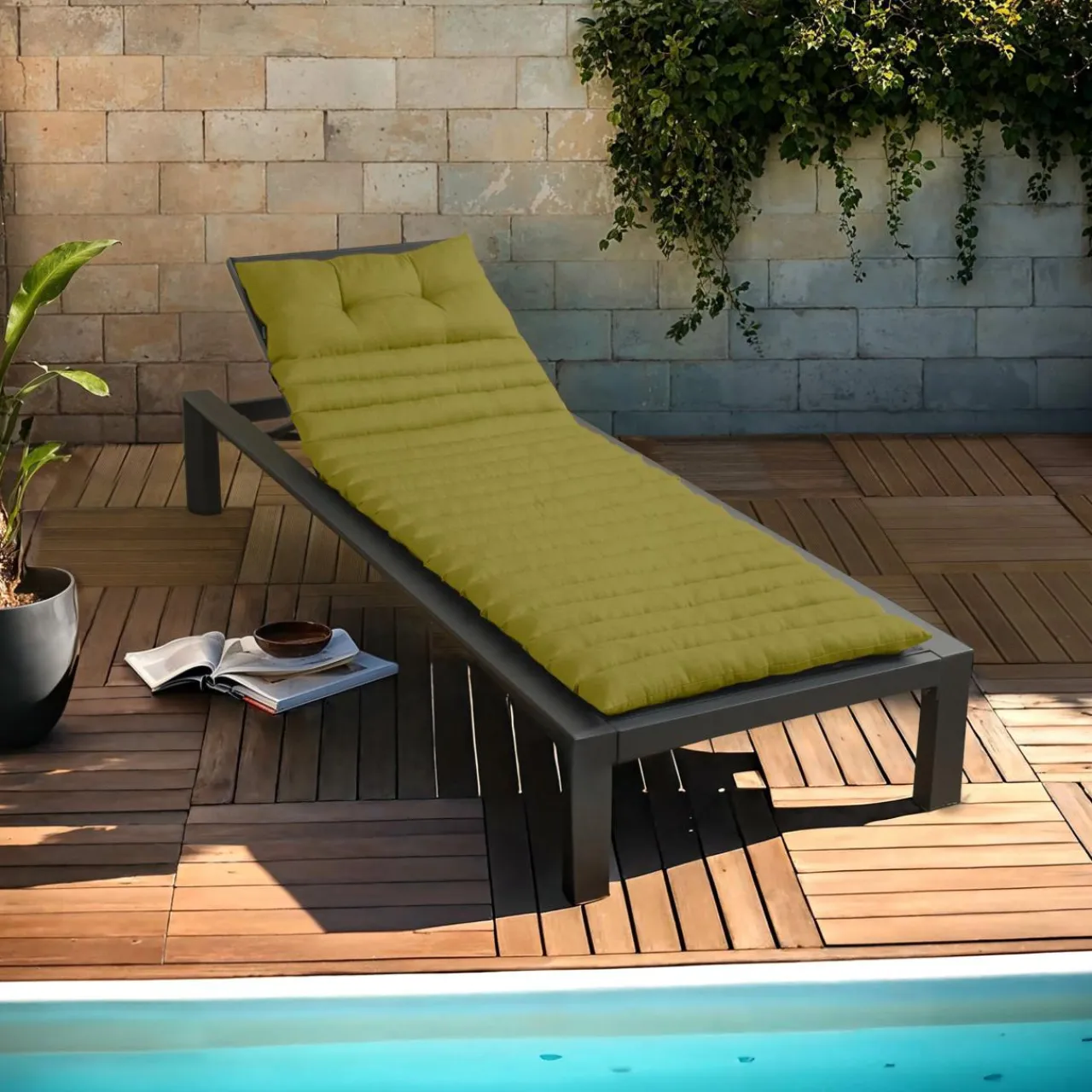 EMINZA Coussin de transat capitonné (180 x 60 cm) Sunset Vert olive Clearance