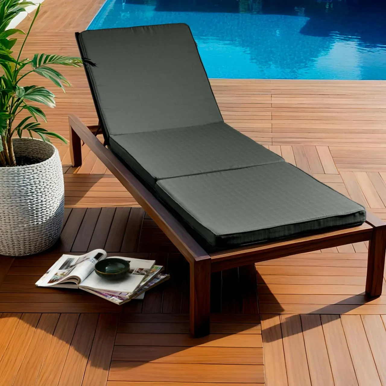 EMINZA Coussin de transat déhoussable (190 x 60 cm) Sunset Gris Anthracite Best