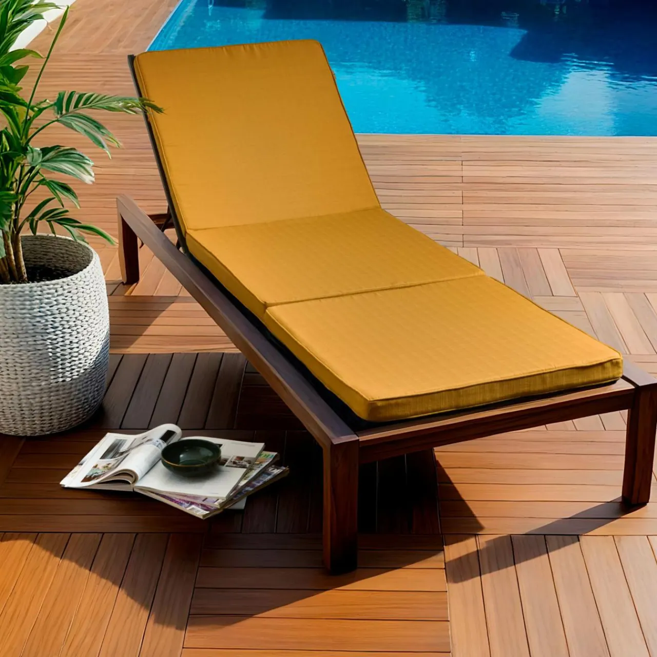 EMINZA Coussin de transat déhoussable (190 x 60 cm) Sunset Jaune moutarde Best