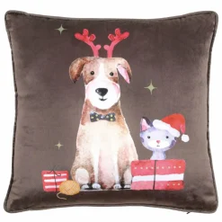 LOVELY CASA Coussin Noël carré (40 cm) Joyeux Marron Chocolat Hot