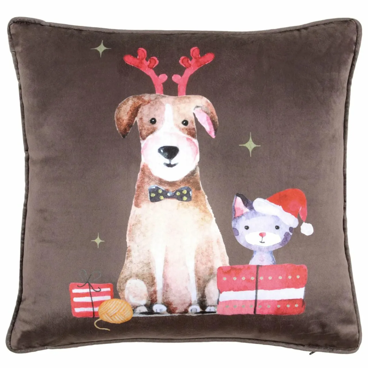 LOVELY CASA Coussin Noël carré (40 cm) Joyeux Marron Chocolat Hot