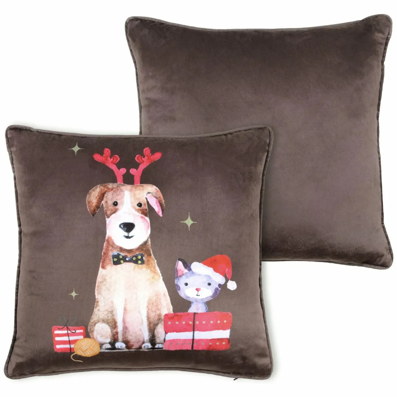 LOVELY CASA Coussin Noël carré (40 cm) Joyeux Marron Chocolat Hot