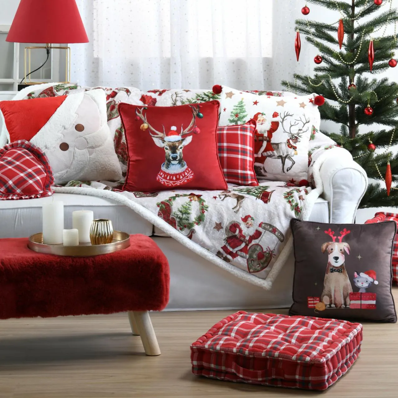 LOVELY CASA Coussin Noël carré (40 cm) Joyeux Marron Chocolat Hot
