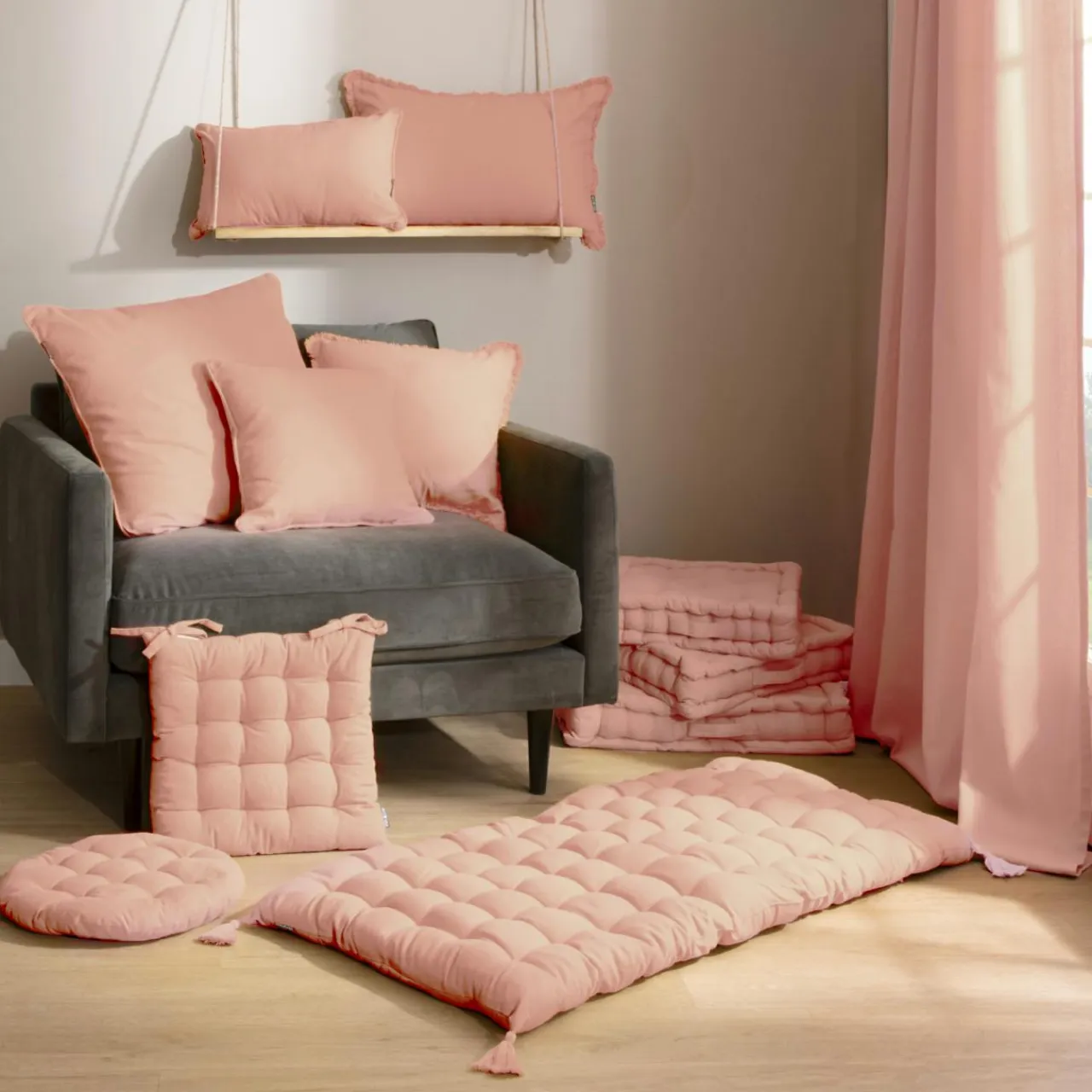 EMINZA Coussin rectangulaire coton (40 x 60 cm) Pixel franges Rose Pêche Outlet