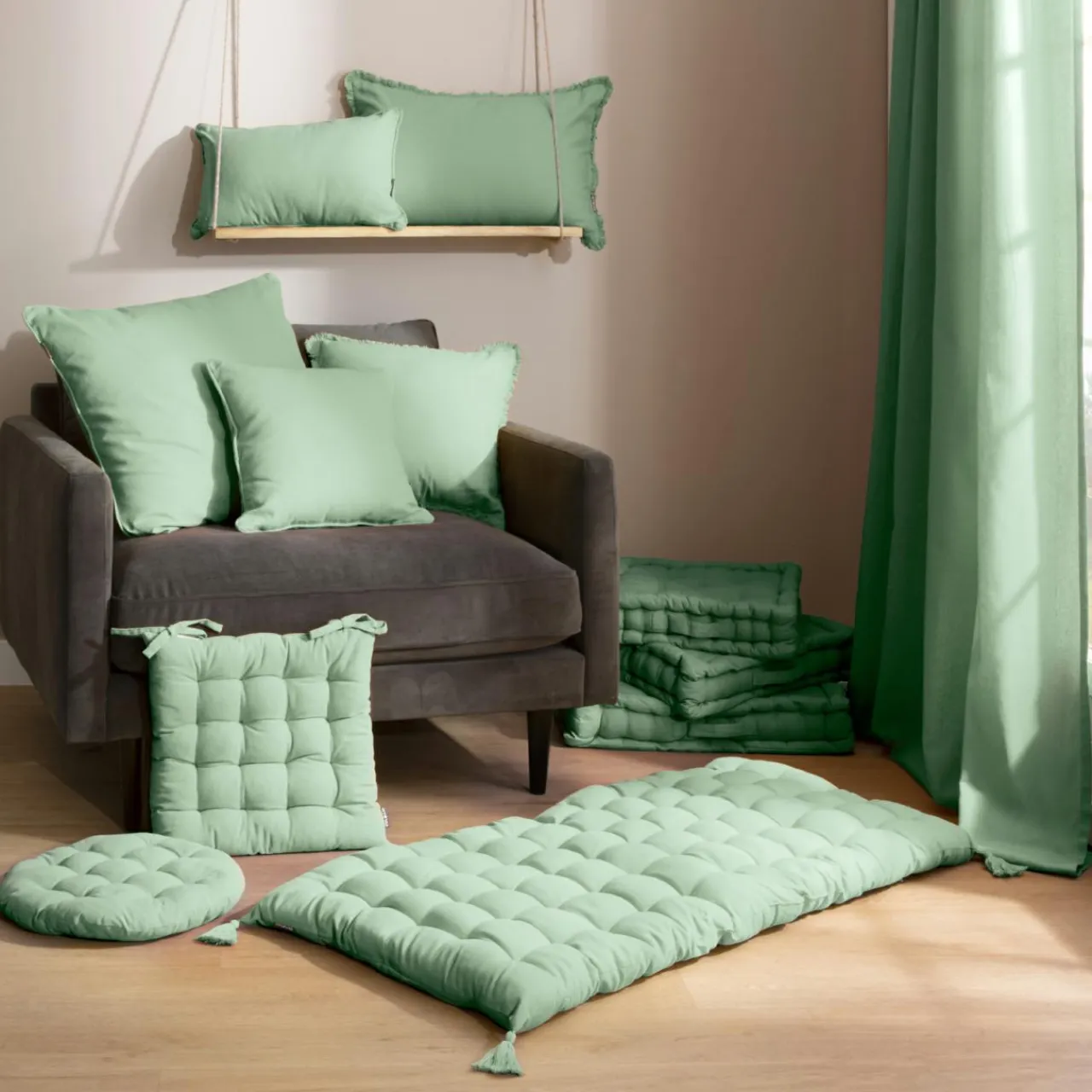 EMINZA Coussin rectangulaire coton (30 x 50 cm) Pixel Vert menthe Online