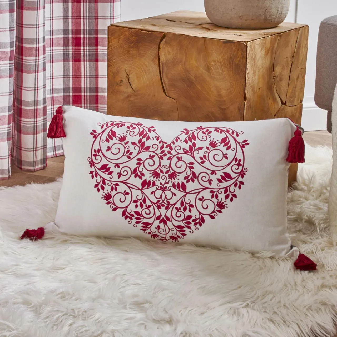 EMINZA Coussin rectangulaire coton (30 x 50 cm) Megeve Rouge New