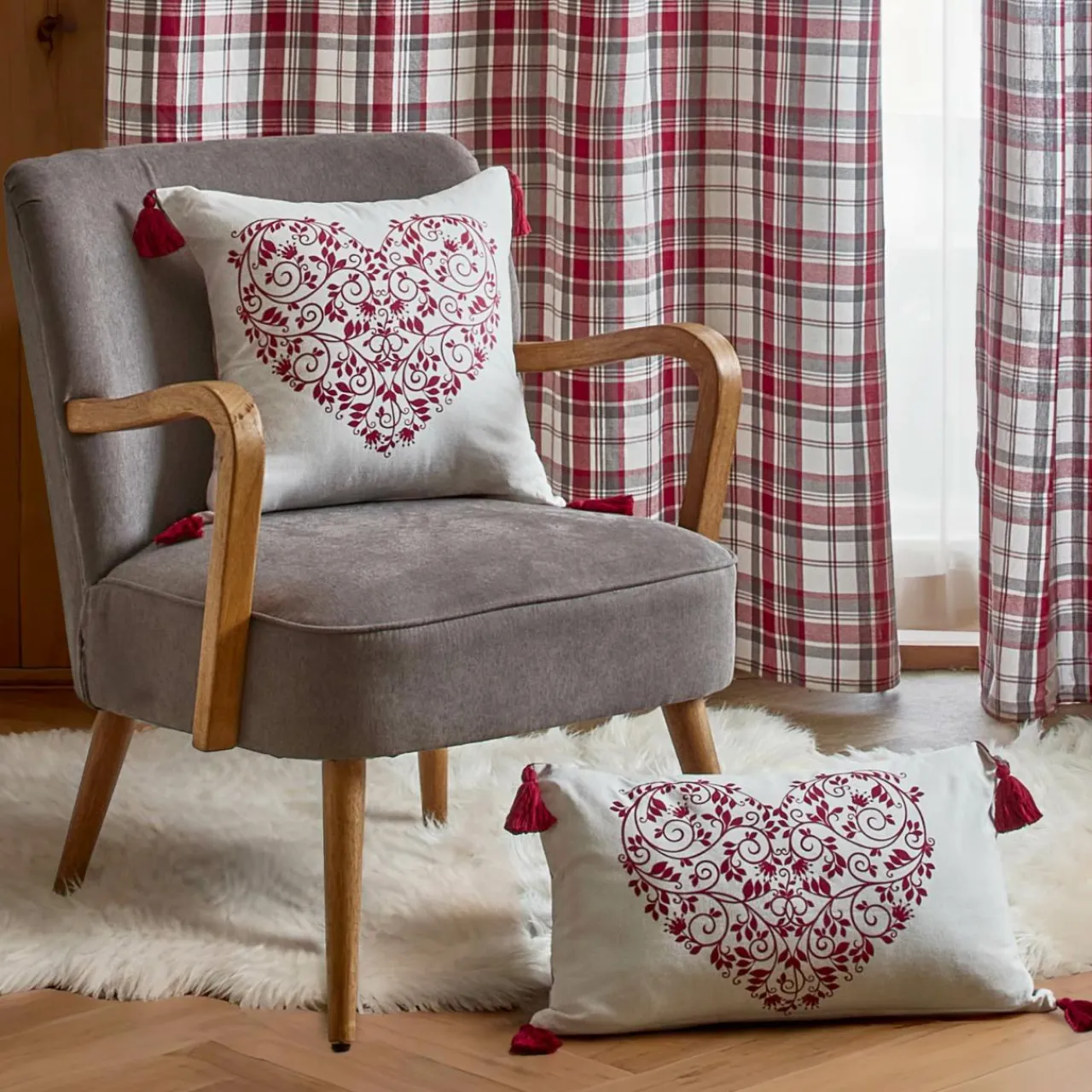 EMINZA Coussin rectangulaire coton (30 x 50 cm) Megeve Rouge New