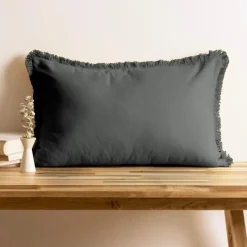EMINZA Coussin rectangulaire coton (40 x 60 cm) Pixel franges Gris Anthracite