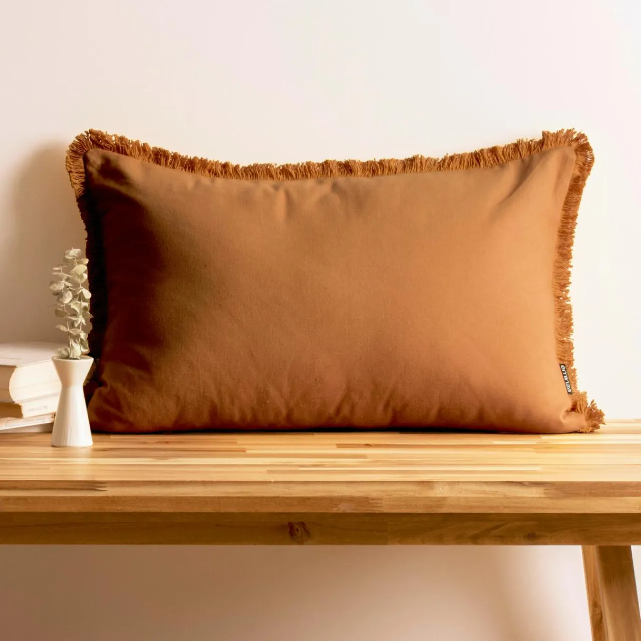 EMINZA Coussin rectangulaire coton (40 x 60 cm) Pixel franges Camel Discount