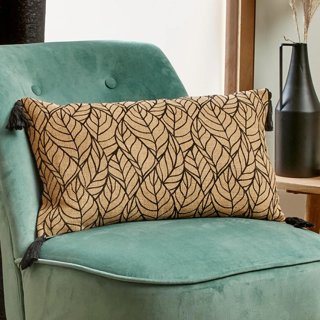 EMINZA Coussin rectangulaire coton et jute (30 x 50 cm) Nama Noir Best
