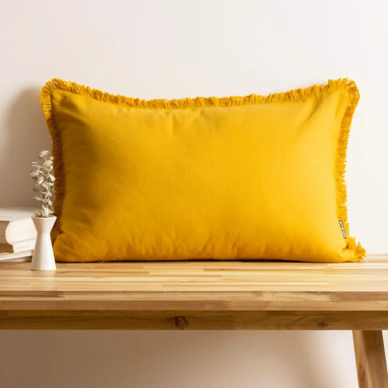 EMINZA Coussin rectangulaire coton (40 x 60 cm) Pixel franges Jaune moutarde Hot