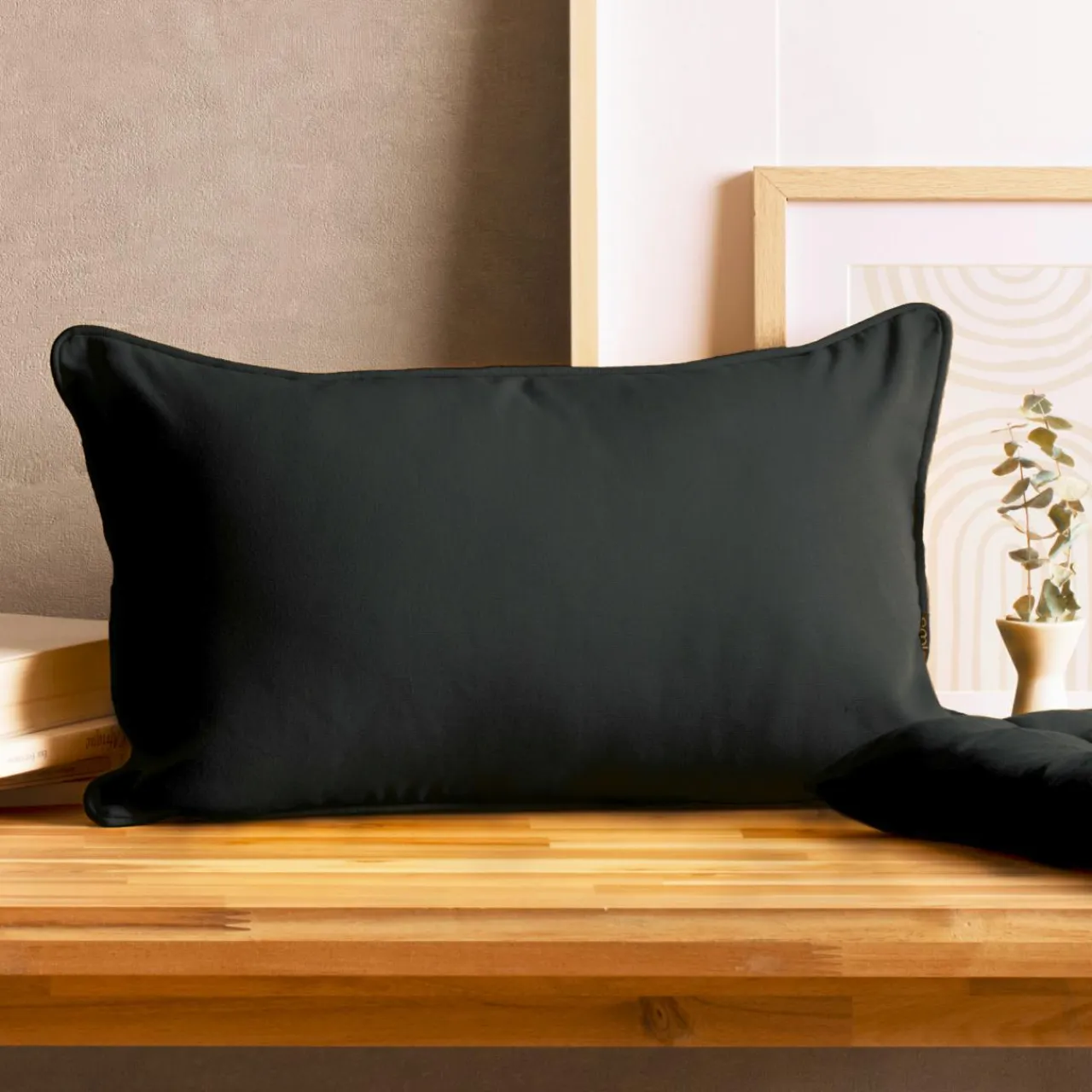 EMINZA Coussin rectangulaire coton (30 x 50 cm) Pixel Noir