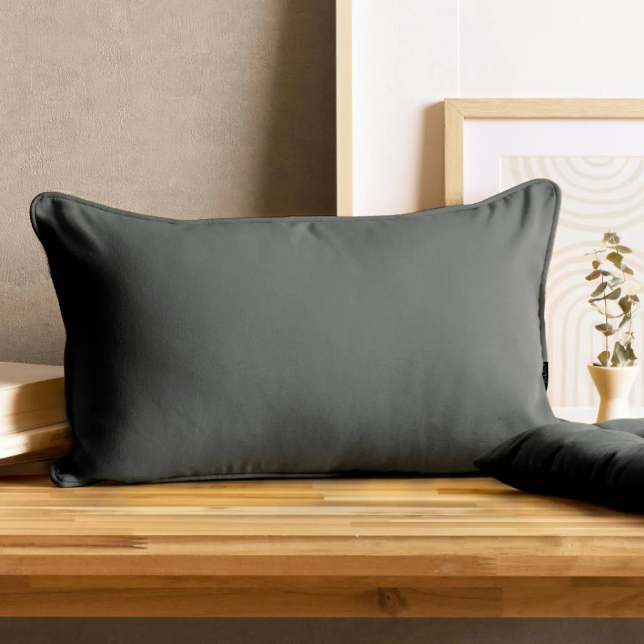 EMINZA Coussin rectangulaire coton (30 x 50 cm) Pixel Gris Anthracite Outlet