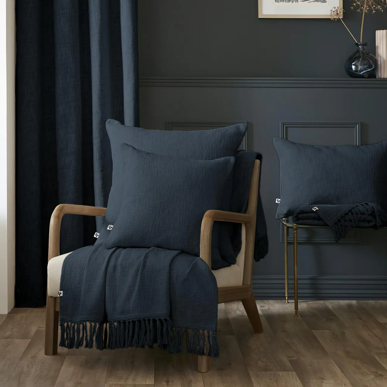 L'EFFET PAPILLON Coussin rectangulaire coton (40 x 60 cm) Sixtine Bleu nuit Hot