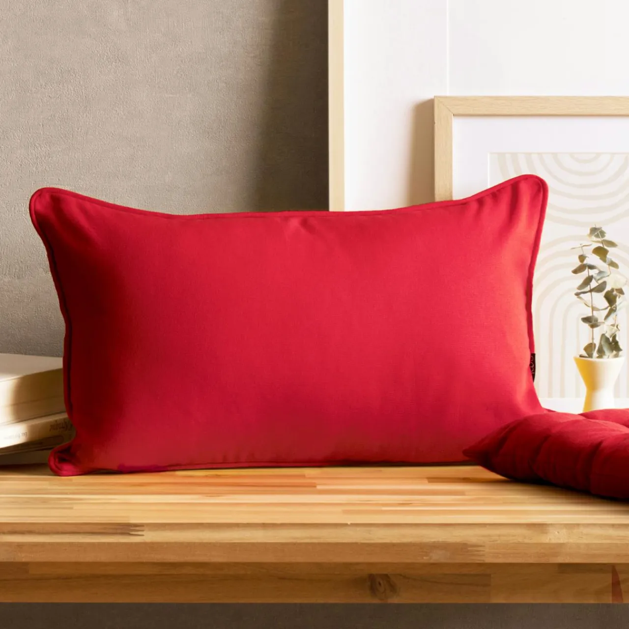 EMINZA Coussin rectangulaire coton (30 x 50 cm) Pixel Rouge Hot