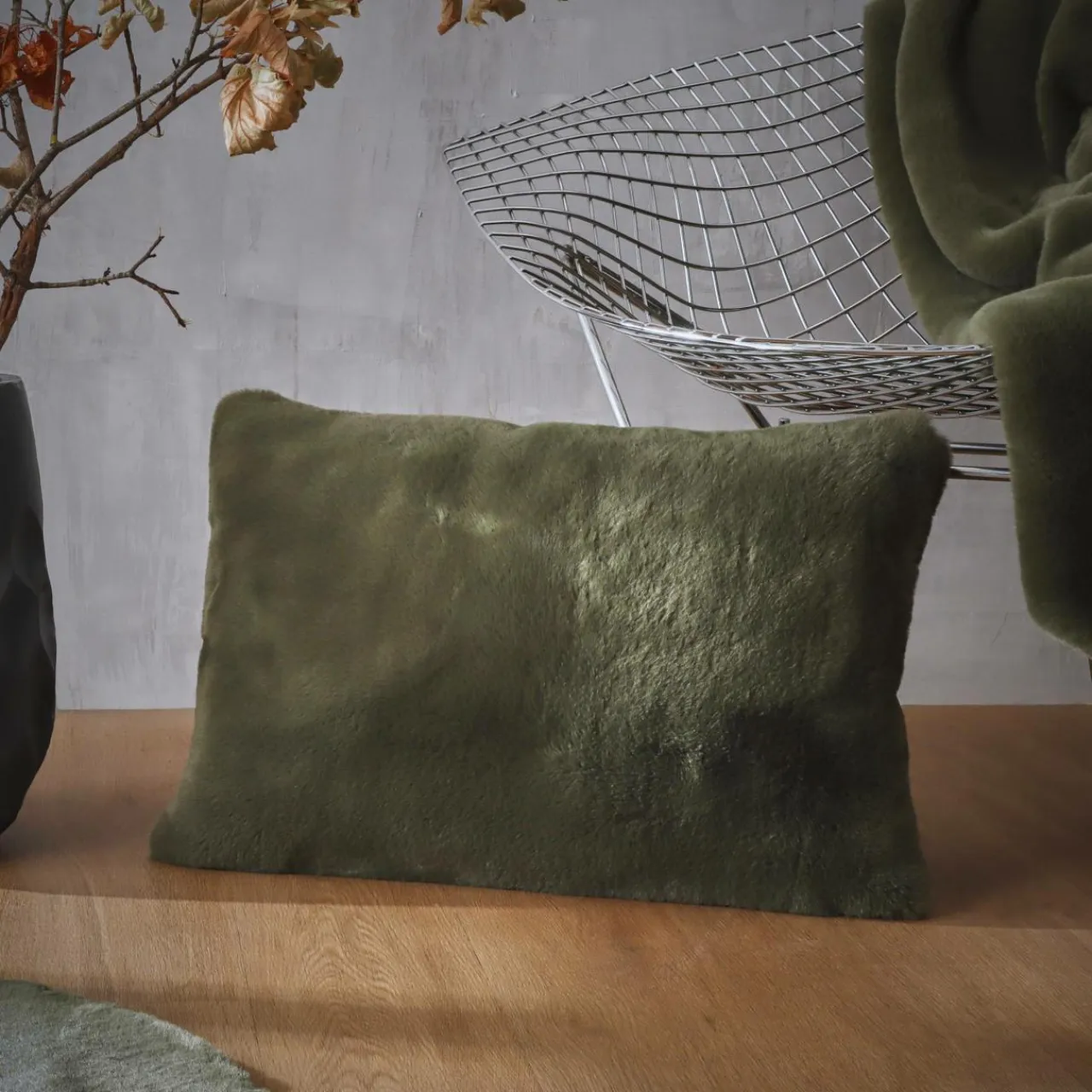 EMINZA Coussin rectangulaire fausse fourrure (40 x 60 cm) Finn Vert kaki Online