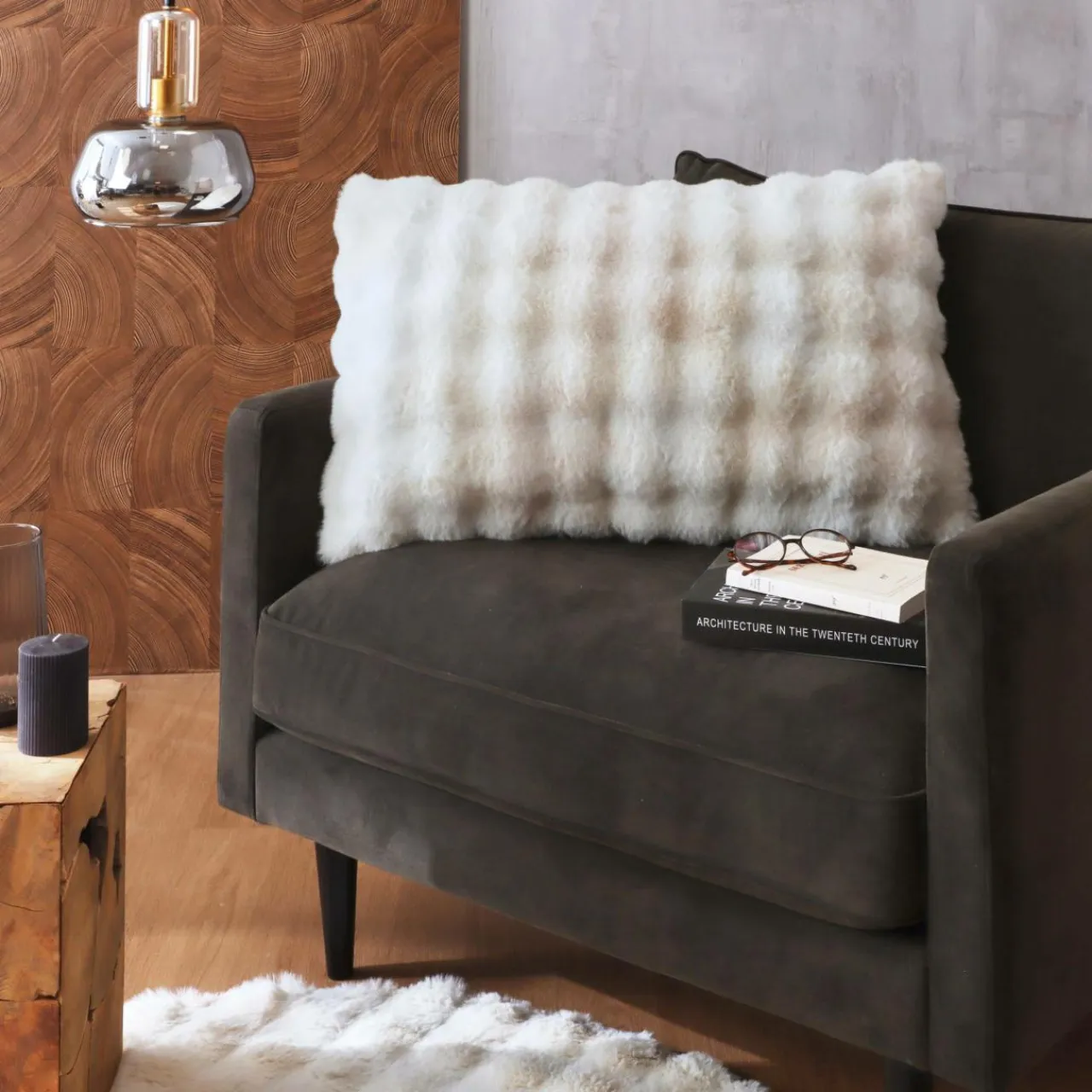 EMINZA Coussin rectangulaire fausse fourrure (50 x 80 cm) Toronto Ivoire Online