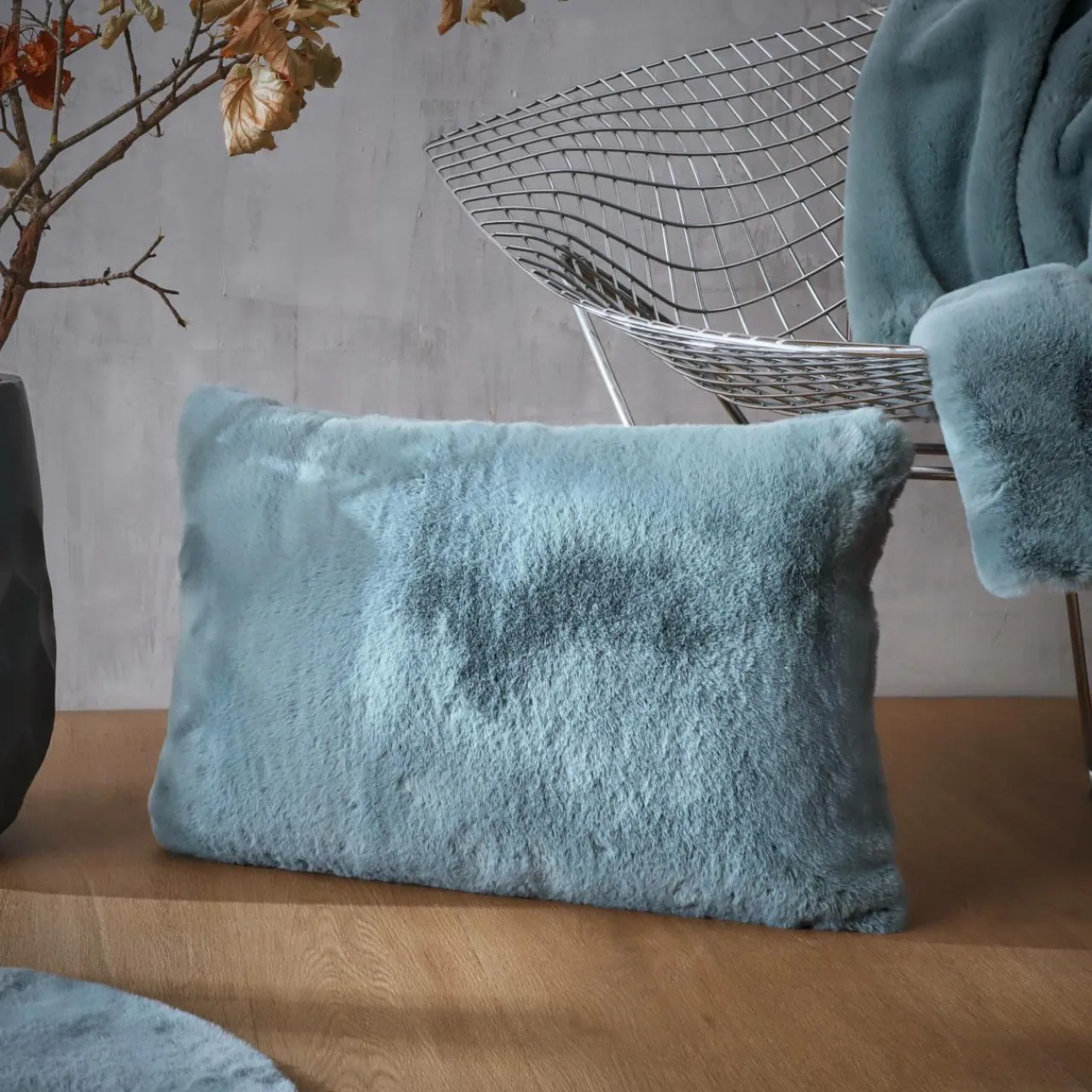 EMINZA Coussin rectangulaire fausse fourrure (40 x 60 cm) Finn Bleu Clearance