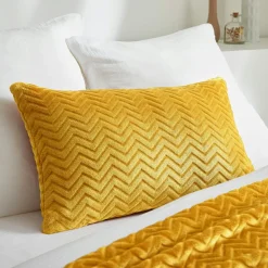 EMINZA Coussin rectangulaire flanelle (40 x 60 cm) Zag Jaune moutarde Clearance