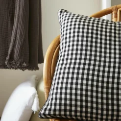 EMINZA Coussin rectangulaire gaze de coton (40 x 60 cm) Gaïa vichy Noir