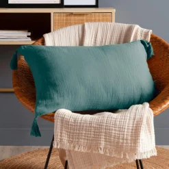 EMINZA Coussin rectangulaire gaze de coton (40 x 60 cm) Gaïa Bleu canard Discount
