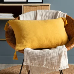 EMINZA Coussin rectangulaire gaze de coton (40 x 60 cm) Gaïa Jaune safran Best