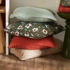 EMINZA Coussin rectangulaire gaze de coton (40 x 60 cm) Gaïa Marguerite Vert Romarin Sale