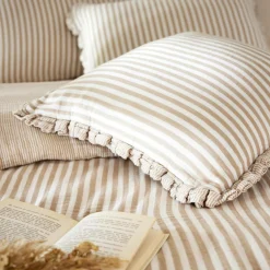 EMINZA Coussin rectangulaire gaze de coton (40 x 60 cm) Gaïa rayures Ficelle Rayure Ficelle Discount