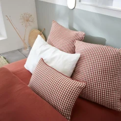 EMINZA Coussin rectangulaire gaze de coton (40 x 60 cm) Gaïa vichy Terracotta