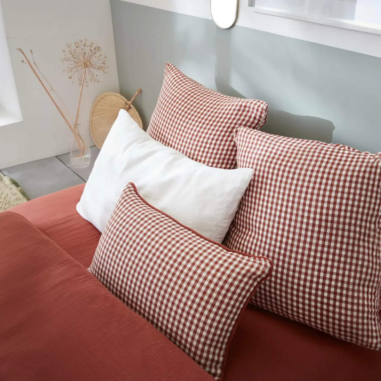 EMINZA Coussin rectangulaire gaze de coton (40 x 60 cm) Gaïa vichy Terracotta