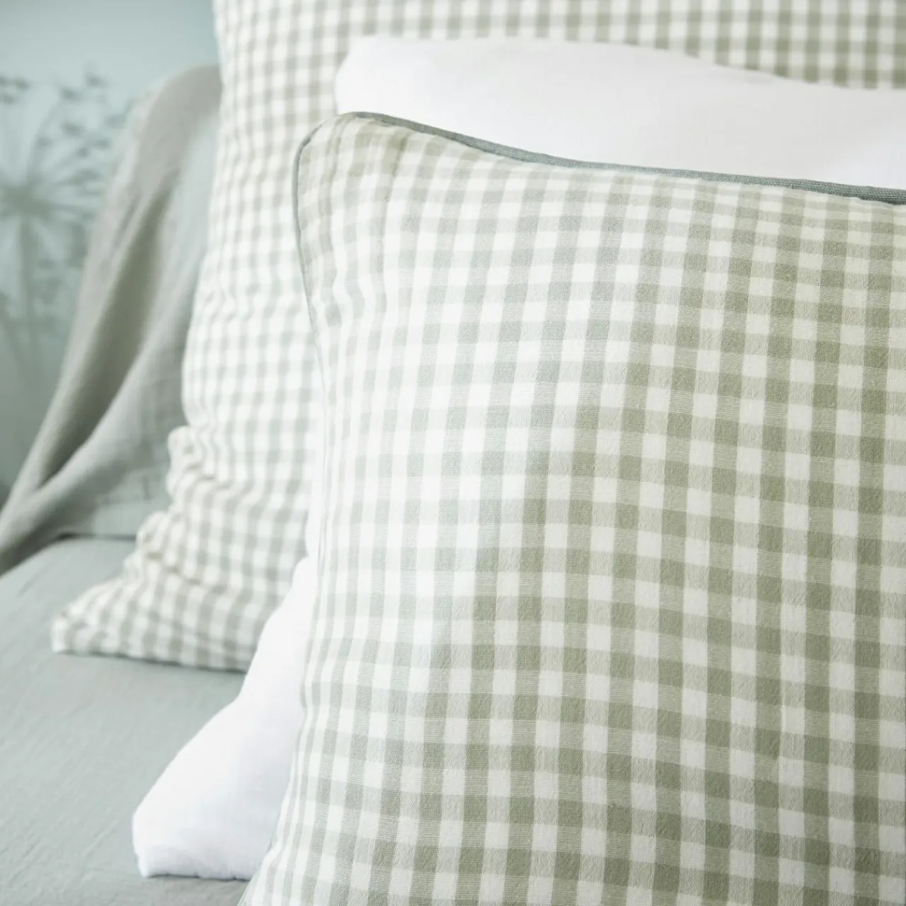 EMINZA Coussin rectangulaire gaze de coton (40 x 60 cm) Gaïa vichy Vert Eucalyptus