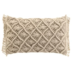 douceur d'intu017drieur Coussin rectangulaire macramé (30 x 50 cm) Indy Taupe Outlet